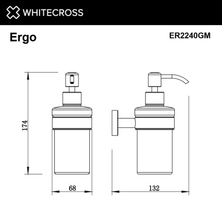 Дозатор для жидкого мыла подвесной WHITECROSS Ergo ER2240GM (оружейная сталь)