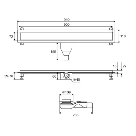 Душевой трап EXCELLENT Stilio Gold 90 см. под облицовку плиткой (золото)